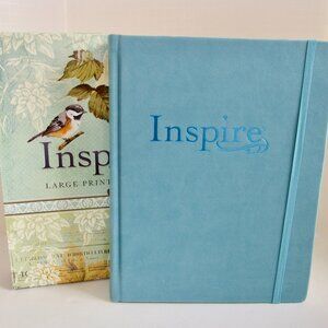 INSPIRE Large Print Bible NLT Creative Coloring Journal Teal Leatherlike Cover